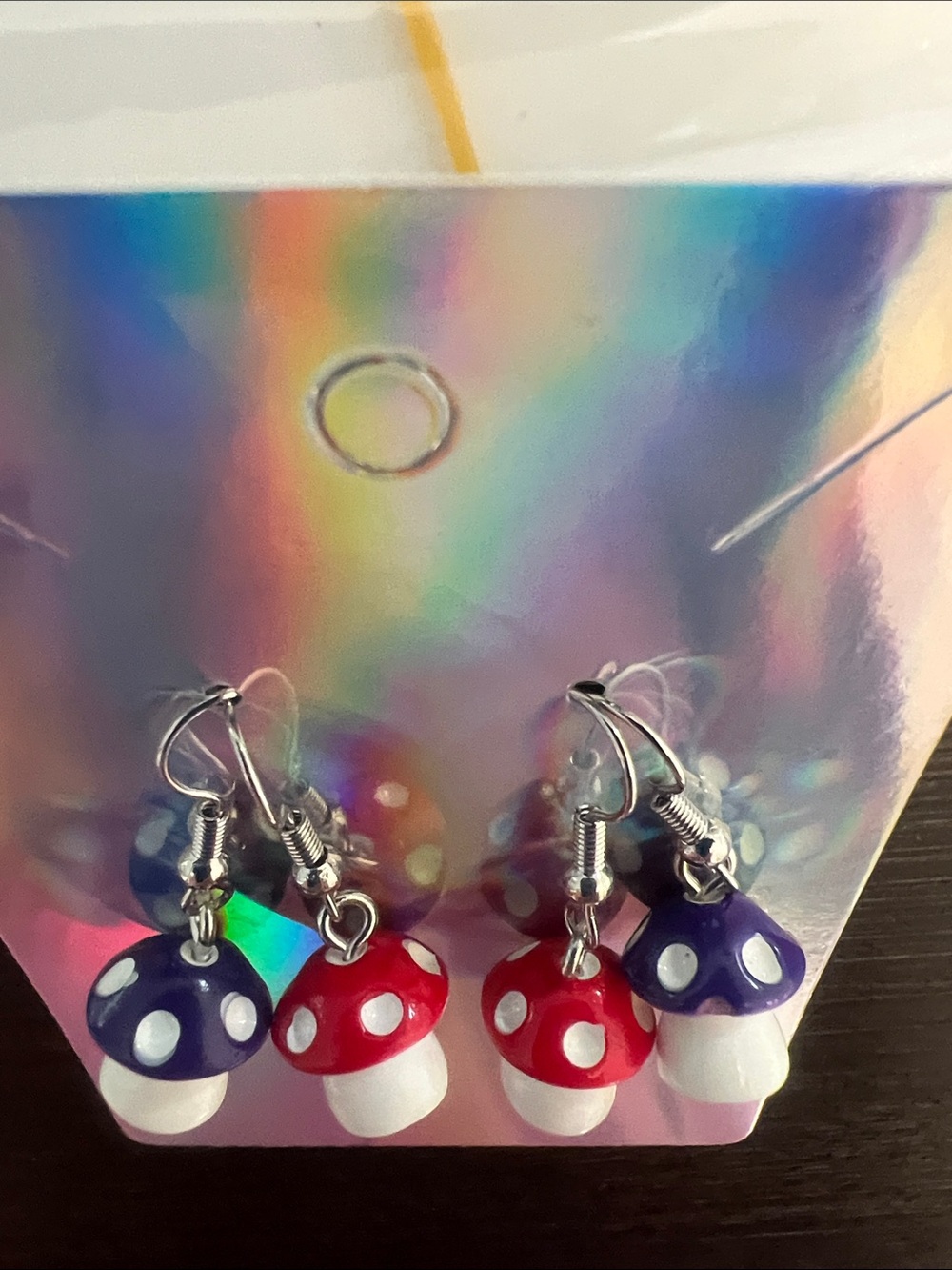 Kids Mushroom Charm Dangle Earrings - Red & Purple